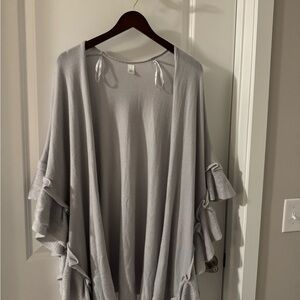Gray Ruffle Trim Open Cardigan